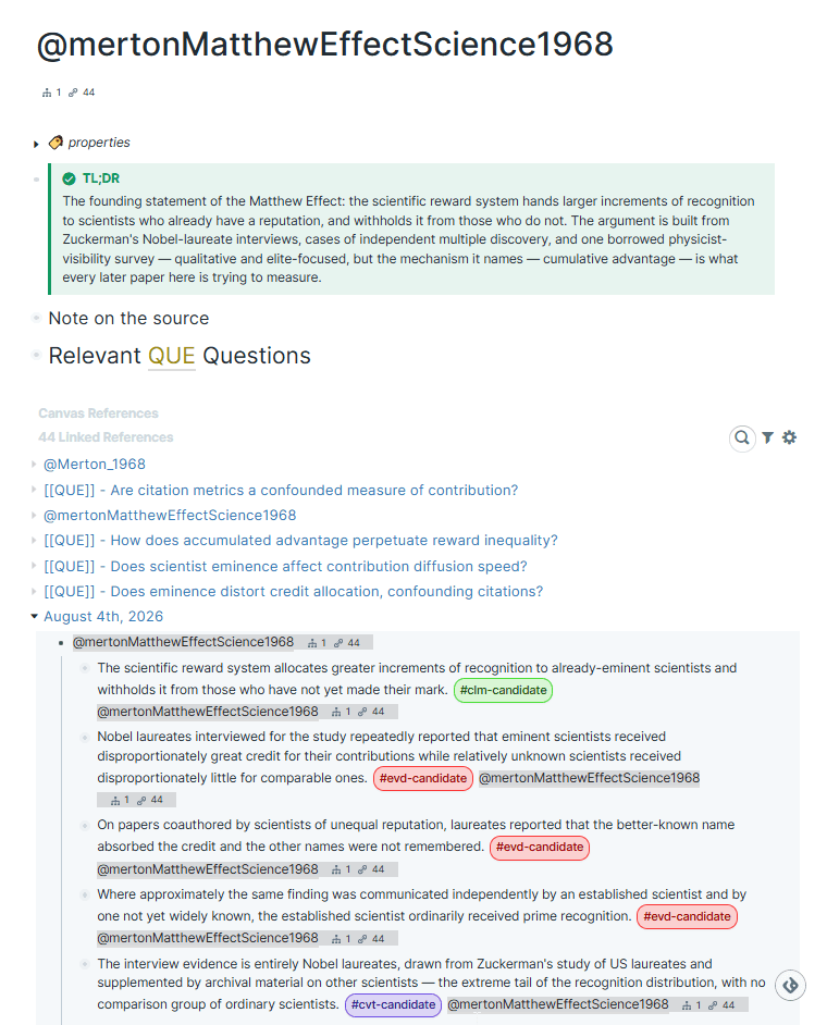 Linked references on a source page